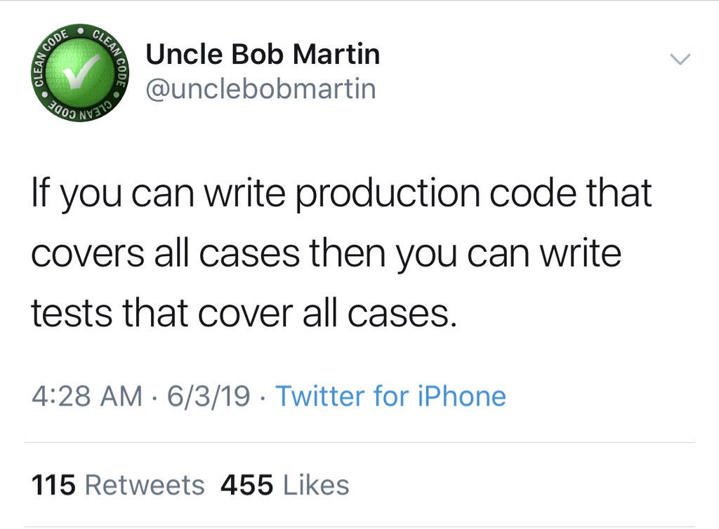 Tweet by Uncle Bob Martin
